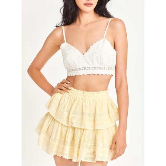 LoveShackFancy Ruffle Mini Skirt in yellow NWOT - Picture 1 of 11